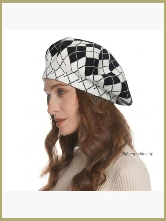 Reversible Knitted Beret Hat Double-Layer Warm Cap Acrylic Cashmere main image 4